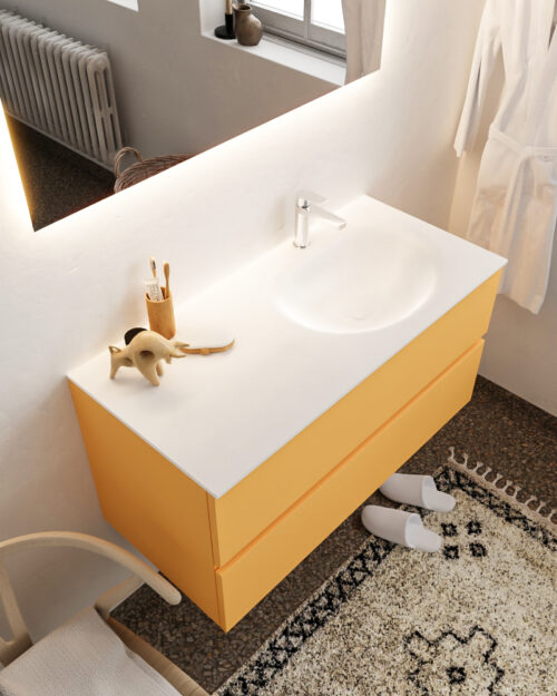 MONDIAZ VICA 100cm mueble de baño Ocher 2 cajones lavabo MOON Derecho 1 orificio.