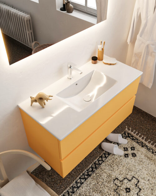 MONDIAZ VICA 100cm mueble de baño Ocher 2 cajones lavabo DENIA Centro 1 orificio.