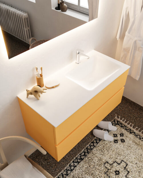 MONDIAZ VICA 100cm mueble de baño Ocher 2 cajones lavabo CLOUD Derecho 1 orificio.