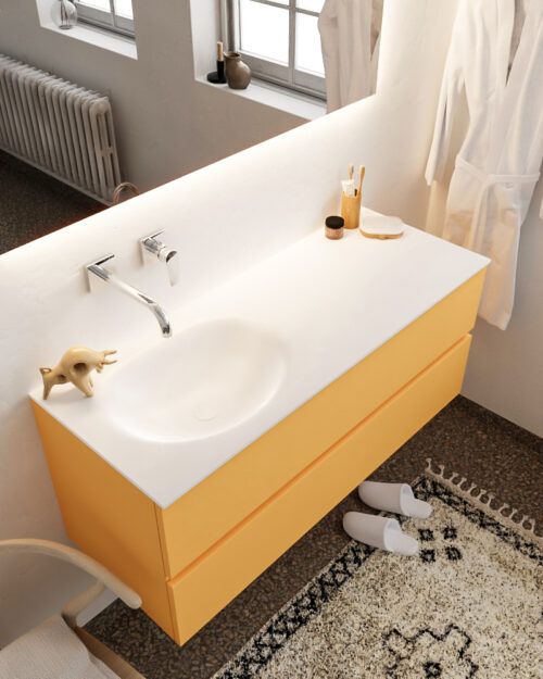 MONDIAZ VICA 120cm mueble de baño Ocher 2 cajones lavabo MOON Izquierda sin orificio.