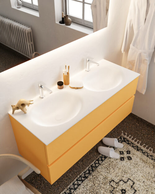 MONDIAZ VICA 120cm mueble de baño Ocher 2 cajones lavabo MOON Doble 2 orificios.