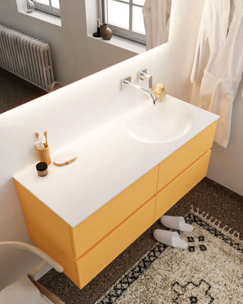 MONDIAZ VICA 120cm mueble de baño Ocher 4 cajones lavabo MOON Derecho sin orificio.