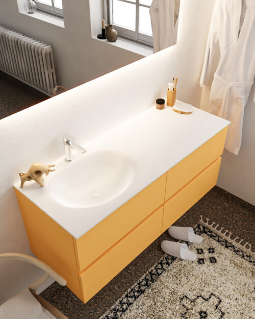 MONDIAZ VICA 120cm mueble de baño Ocher 4 cajones lavabo MOON Izquierda 1 orificio.