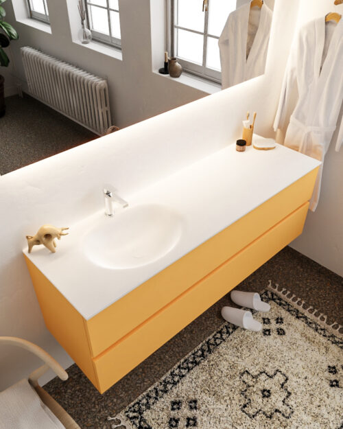 MONDIAZ VICA 150cm mueble de baño Ocher 2 cajones lavabo MOON Izquierda 1 orificio.