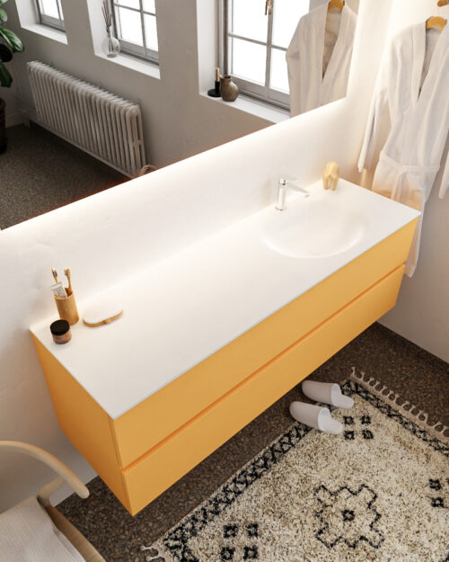 MONDIAZ VICA 150cm mueble de baño Ocher 2 cajones lavabo MOON Derecho 1 orificio.