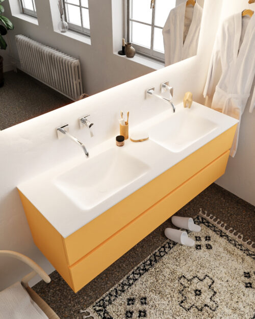 MONDIAZ VICA 150cm mueble de baño Ocher 2 cajones lavabo CLOUD Doble sin orificio.