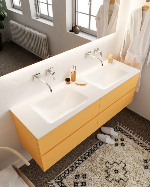 MONDIAZ VICA 150cm mueble de baño Ocher 4 cajones lavabo CLOUD Doble sin orificio.