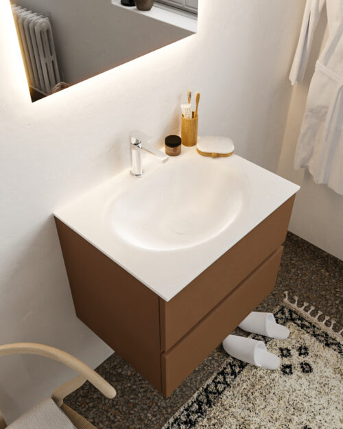 MONDIAZ VICA 60cm mueble de baño Rust 2 cajones lavabo MOON Centro 1 orificio.