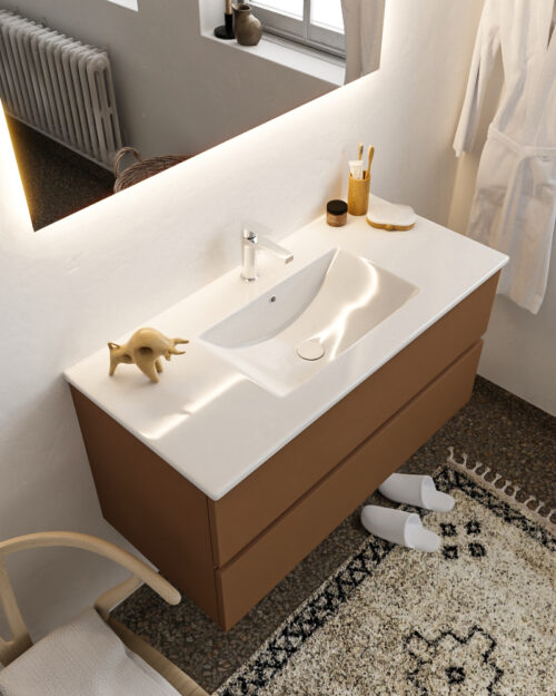 MONDIAZ VICA 100cm mueble de baño Rust 2 cajones lavabo DENIA Centro 1 orificio.