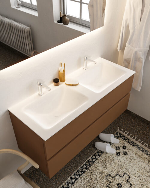 MONDIAZ VICA 120cm mueble de baño Rust 2 cajones lavabo CLOUD Doble 2 orificios.