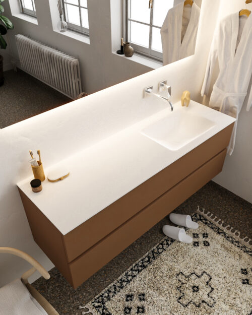 MONDIAZ VICA 150cm mueble de baño Rust 2 cajones lavabo CLOUD Derecho sin orificio.