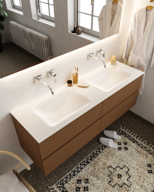 MONDIAZ VICA 150cm mueble de baño Rust 4 cajones lavabo CLOUD Doble sin orificio.