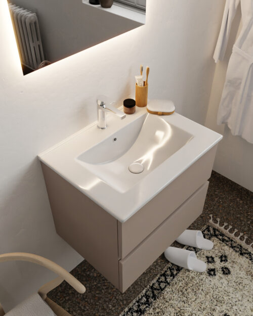 MONDIAZ VICA 60cm mueble de baño Smoke 2 cajones lavabo DENIA Centro 1 orificio.