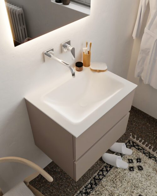 MONDIAZ VICA 60cm mueble de baño Smoke 2 cajones lavabo CLOUD Centro sin orificio.