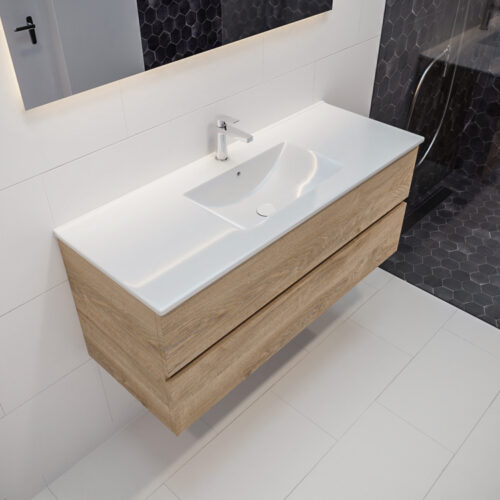 MONDIAZ VICA 120cm mueble de baño Washed Oak 2 cajones lavabo DENIA Centro 1 orificio.