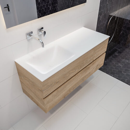 MONDIAZ VICA 120cm mueble de baño Washed Oak 2 cajones lavabo CLOUD Izquierda sin orificio.