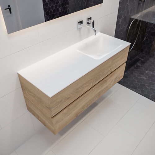 MONDIAZ VICA 120cm mueble de baño Washed Oak 2 cajones lavabo CLOUD Derecho sin orificio.