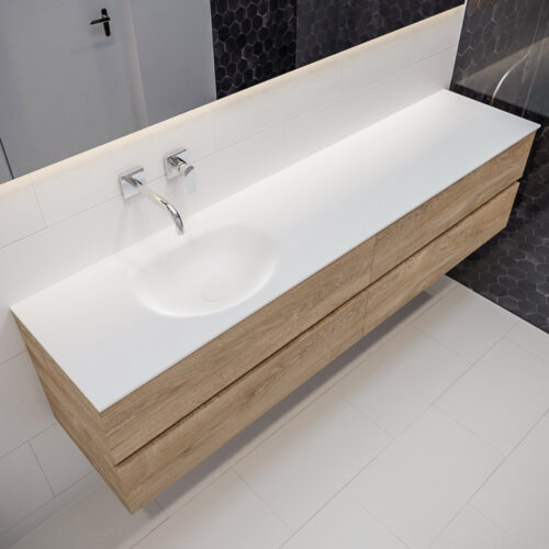 MONDIAZ VICA 200cm mueble de baño Washed Oak 4 cajones lavabo MOON Izquierda sin orificio.