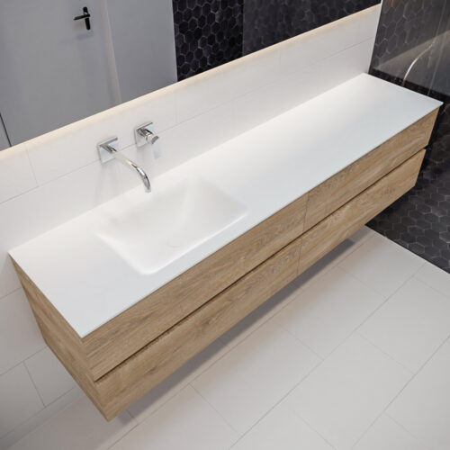 MONDIAZ VICA 200cm mueble de baño Washed Oak 4 cajones lavabo CLOUD Izquierda sin orificio.