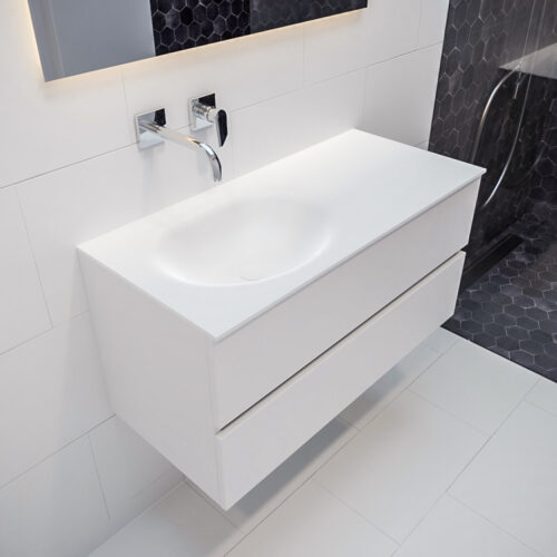 MONDIAZ VICA 100cm mueble de baño Talc 2 cajones lavabo MOON Izquierda sin orificio.