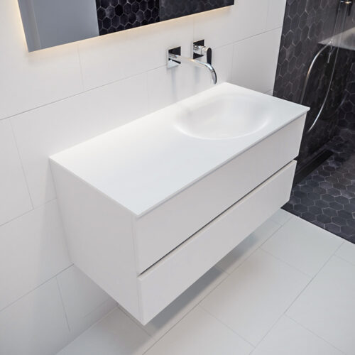 MONDIAZ VICA 100cm mueble de baño Talc 2 cajones lavabo MOON Derecho sin orificio.