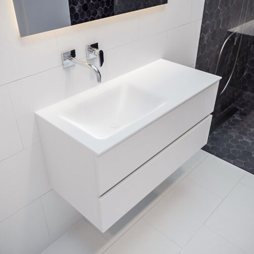 MONDIAZ VICA 100cm mueble de baño Talc 2 cajones lavabo CLOUD Izquierda sin orificio.