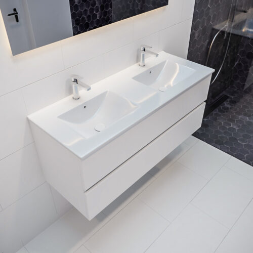 MONDIAZ VICA 120cm mueble de baño Talc 2 cajones lavabo DENIA Doble 2 orificios.