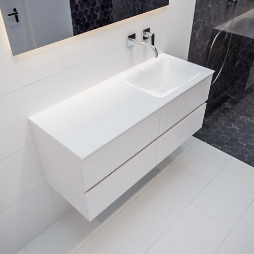 MONDIAZ VICA 120cm mueble de baño Talc 4 cajones lavabo CLOUD Derecho sin orificio.