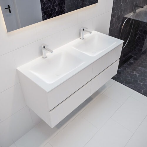 MONDIAZ VICA 120cm mueble de baño Talc 4 cajones lavabo CLOUD Doble 2 orificios.