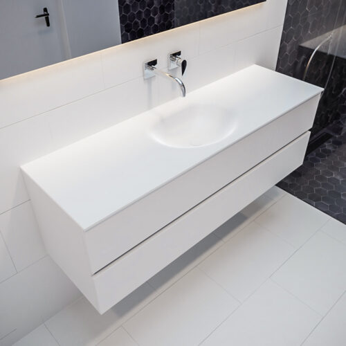 MONDIAZ VICA 150cm mueble de baño Talc 2 cajones lavabo MOON Centro sin orificio.