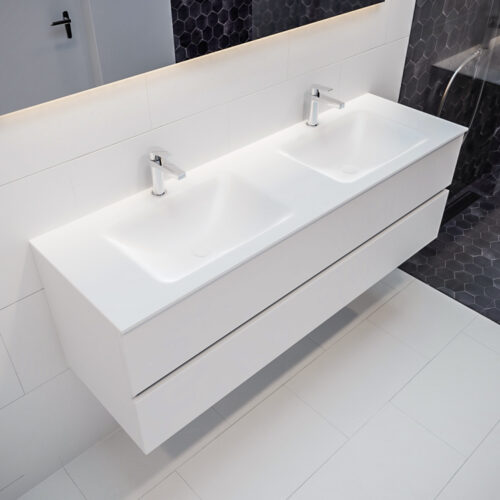 MONDIAZ VICA 150cm mueble de baño Talc 2 cajones lavabo CLOUD Doble 2 orificios.