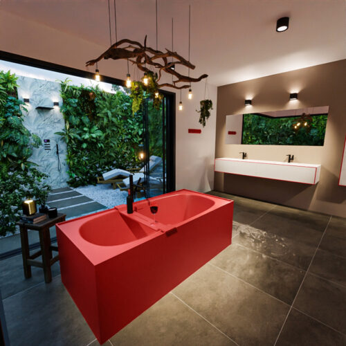 MONDIAZ FREEZE Bañera exenta solid surface 180x85cm color Fire / Fire. - Imagen 4