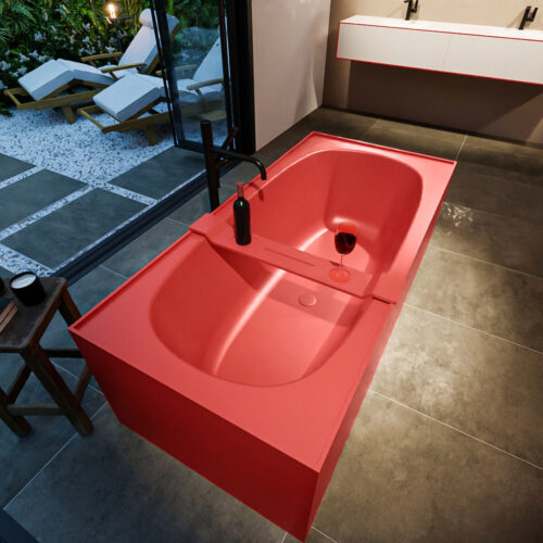 MONDIAZ FREEZE Bañera exenta solid surface 180x85cm color Fire / Fire. - Imagen 5