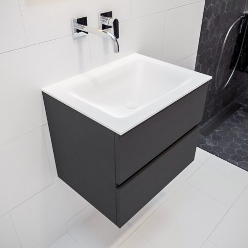 MONDIAZ VICA 60cm mueble de baño Dark Grey 2 cajones lavabo CLOUD Centro sin orificio con espejo LED.