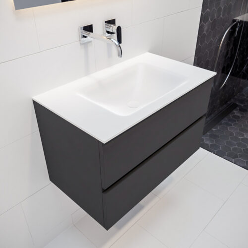 MONDIAZ VICA 80cm mueble de baño Dark Grey 2 cajones lavabo CLOUD Centro sin orificio con espejo LED.