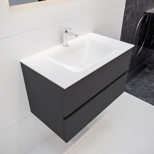 MONDIAZ VICA 80cm mueble de baño Dark Grey 2 cajones lavabo CLOUD Centro 1 orificio con espejo LED.