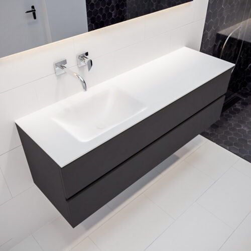 MONDIAZ VICA 150cm mueble de baño Dark Grey 2 cajones lavabo CLOUD Izquierda sin orificio con espejo LED.