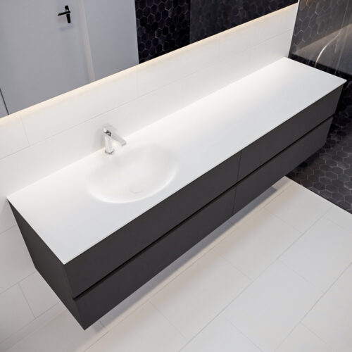 MONDIAZ VICA 200cm mueble de baño Dark Grey 4 cajones lavabo MOON Izquierda 1 orificio con espejo LED.