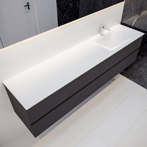 MONDIAZ VICA 200cm mueble de baño Dark Grey 4 cajones lavabo CLOUD Derecho 1 orificio con espejo LED.