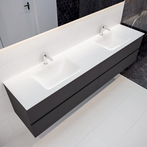 MONDIAZ VICA 200cm mueble de baño Dark Grey 4 cajones lavabo CLOUD Doble 2 orificios con espejo LED.