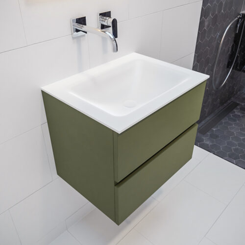 MONDIAZ VICA 60cm mueble de baño Army 2 cajones lavabo CLOUD Centro sin orificio con espejo LED.