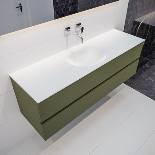 MONDIAZ VICA 150cm mueble de baño Army 2 cajones lavabo MOON Centro sin orificio con espejo LED.