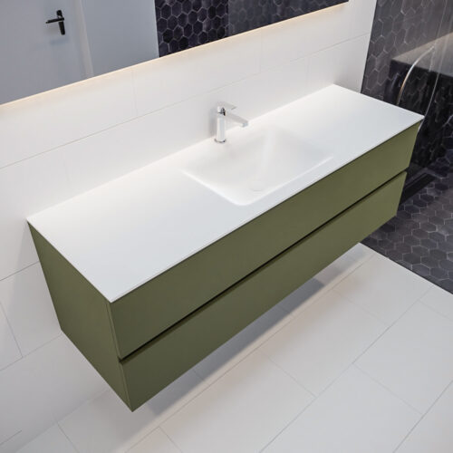 MONDIAZ VICA 150cm mueble de baño Army 2 cajones lavabo CLOUD Centro 1 orificio con espejo LED.