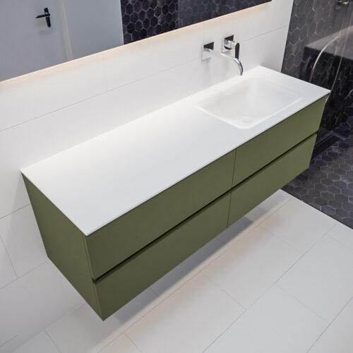 MONDIAZ VICA 150cm mueble de baño Army 4 cajones lavabo CLOUD Derecho sin orificio con espejo LED.