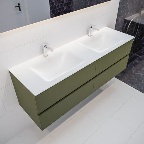 MONDIAZ VICA 150cm mueble de baño Army 4 cajones lavabo CLOUD Doble 2 orificios con espejo LED.