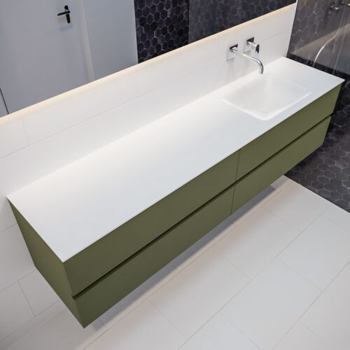 MONDIAZ VICA 200cm mueble de baño Army 4 cajones lavabo CLOUD Derecho sin orificio con espejo LED.