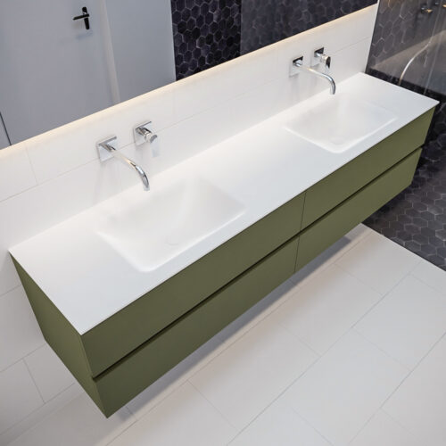 MONDIAZ VICA 200cm mueble de baño Army 4 cajones lavabo CLOUD Doble sin orificio con espejo LED.