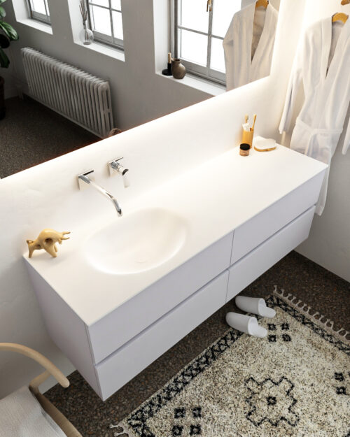 MONDIAZ VICA 150cm mueble de baño Cale 4 cajones lavabo MOON Izquierda sin orificio con espejo LED.