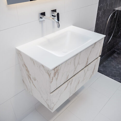 MONDIAZ VICA 80cm mueble de baño Carrara 2 cajones lavabo CLOUD Centro sin orificio con espejo LED.