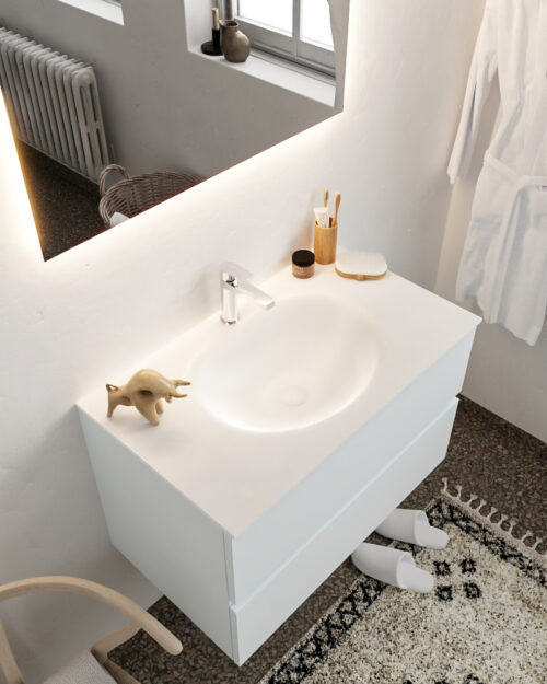 MONDIAZ VICA 80cm mueble de baño Clay 2 cajones lavabo MOON Centro 1 orificio con espejo LED.